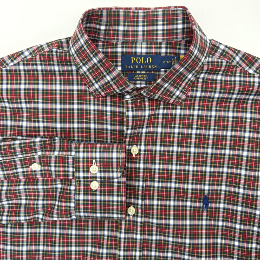 Polo Ralph Lauren Button Down Men M Red Green Plaid Custom Fit Purepress Shirt‎